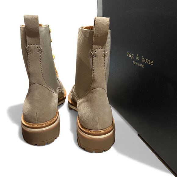 rag & bone $ 595 Shiloh Leather Suede Combat Boots Light Sand Women’s 7 EU 37 - Picture 10 of 13